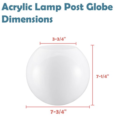 Aspen Creative 28002-31, 7-3/4" White Acrylic Replacement Lamp Post Globe with 3-3/4" Neckless Opening