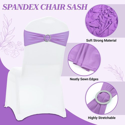 MDS Spandex Chair Sashes - Premium Stretch Covers with Buckle Slider for Weddings & Events | Lavender, Pack of 50