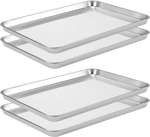 LEXININ Stainless Steel Baking Sheets - 4-Piece Cookie Pan Set, 17 x 12 x 1 Inch, Silver Finish