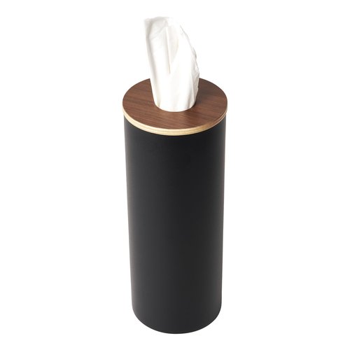 Yamazaki Home Rin Reusable Round Tissue Holder Case, Metal Tissue Container with Wooden Lid - Large - Steel + Wood