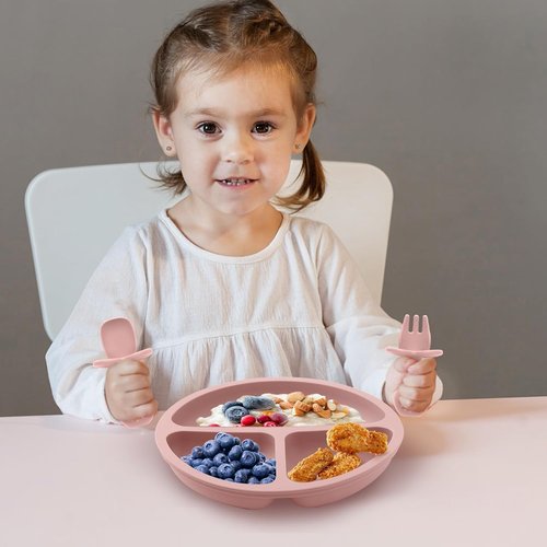Eascrozn Toddler Plates - 3 Pack Divided Suction Plates | Food Grade Silicone, BPA Free, Non-Slip