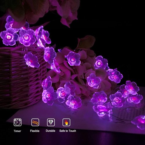 2 Pack Battery Operated String Lights Indoor, 13ft Cherry Blossom Bedroom Lights, Color Changing Flower Lights Decorative for Room Dressing Table Dorm Party Easter Girl Mom Gift Wedding Christmas