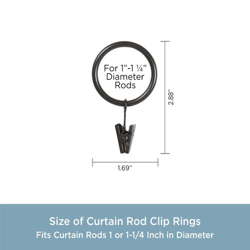 Kenney – Curtain Rings, Durable Black Metal Rings with Smooth Glide, Fits 1"–1-1/4" Diameter Curtain Rods, Oil Rubbed Bronze, 14-Pack