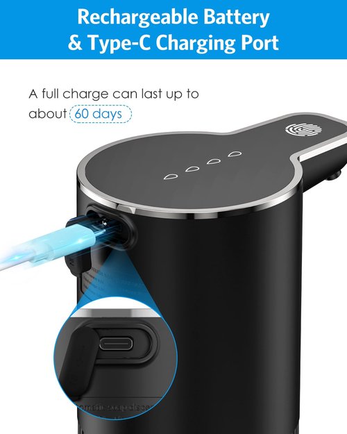 Automatic Foaming Soap Dispenser, Temracha 11.8 oz Touchless Foam Hand Dish Soap Dispenser, 4-Level Adjustable, Wall Mounted, Rechargeable, for Bathroom, Kitchen, Office