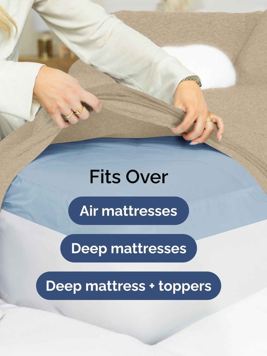 Skiennix Extra Deep Twin XL Sheet Set | 4-Piece Breathable Cooling Bedding - Soft, Wrinkle-Free Heathered Beige