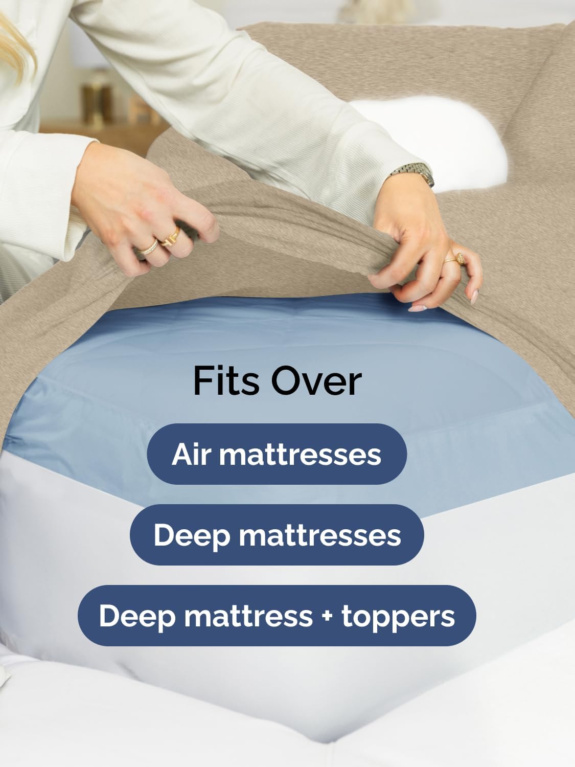 Skiennix Extra Deep Twin XL Sheet Set | 4-Piece Breathable Cooling Bedding - Soft, Wrinkle-Free Heathered Beige