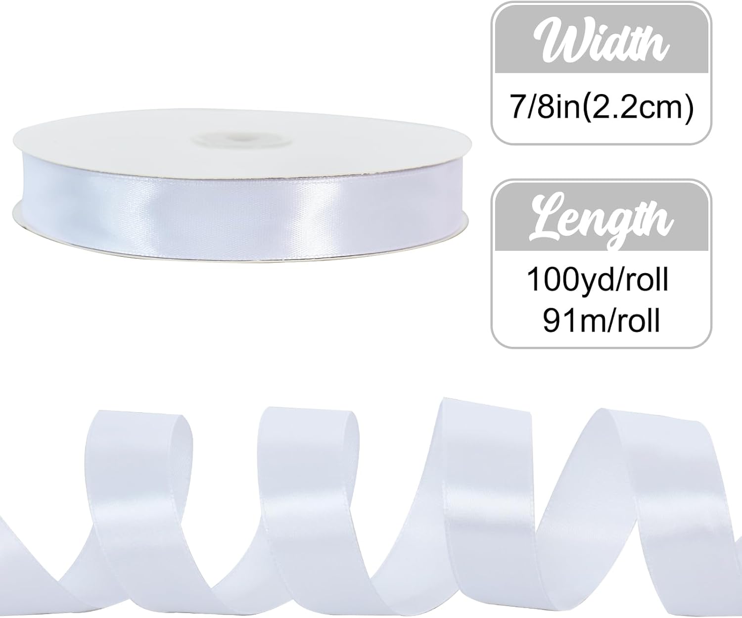 TONIFUL 7/8 Inch x 100yds White Satin Ribbon Thin Solid Frabic Ribbons for Gift Wrapping, DIY Crafts Bows, Invitations, Floral Bouquets, Christmas Wedding Party Valentine's Decor,Halloween
