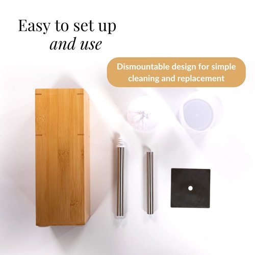 GOBAM Bamboo Toilet Bowl Cleaner with Holder for All Toilet Types - Hidden Stainless Steel Toilet Brush - Bathroom Cleaning Brushes - Toilet Accessories - Natural