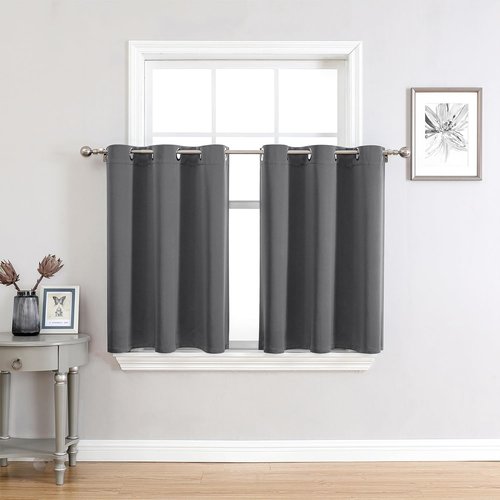 ChrisDowa Small Window Curtains - 36-Inch Grommet Thermal Insulated Room Darkening Panels, Grey (2-Pack)