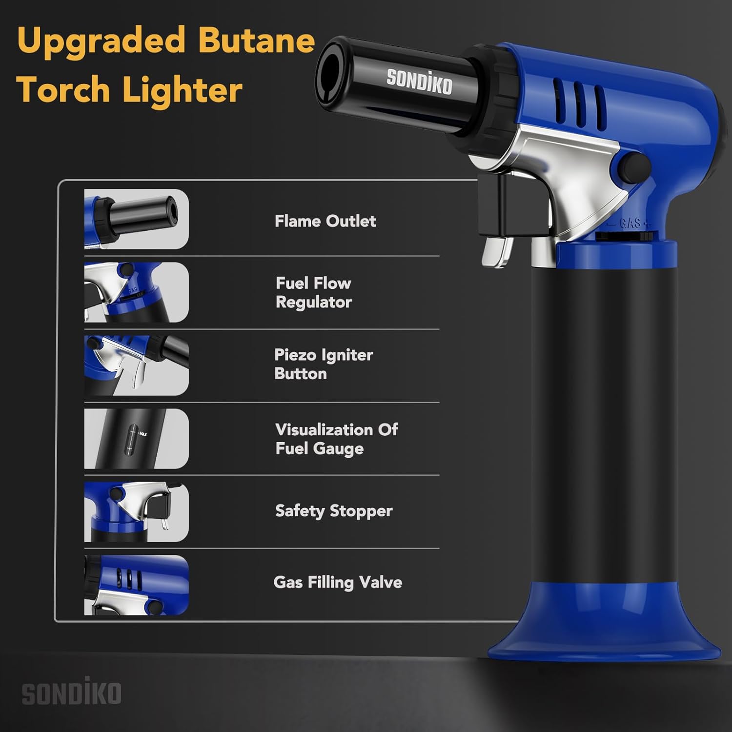 Sondiko Butane Torch Lighter - Refillable Soldering Tool with Adjustable Flame & Visible Fuel Window