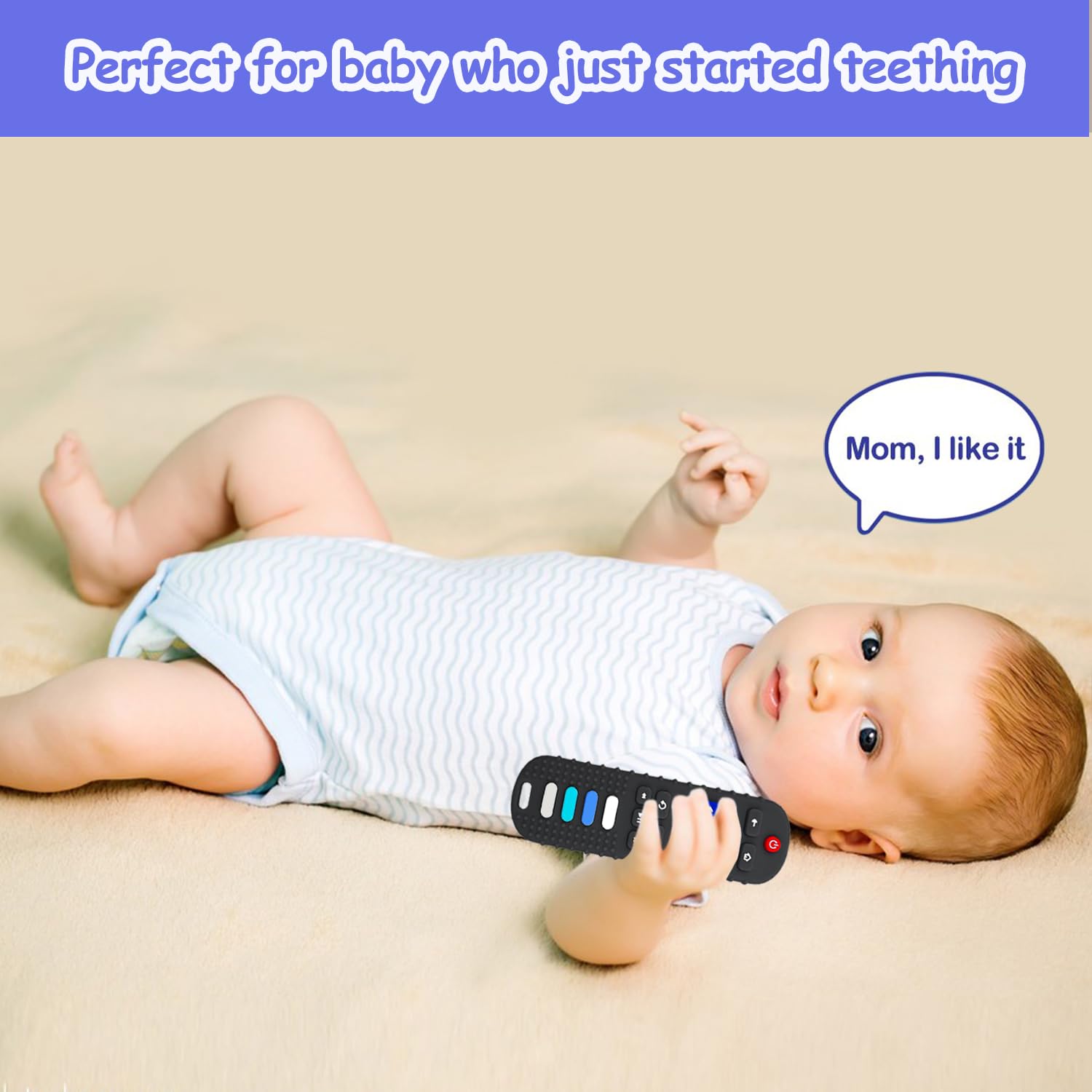 ROBBEAR Baby Teething Toys - Food Grade Silicone Teether in TV Remote Shape | BPA-Free, Purple & Khaki