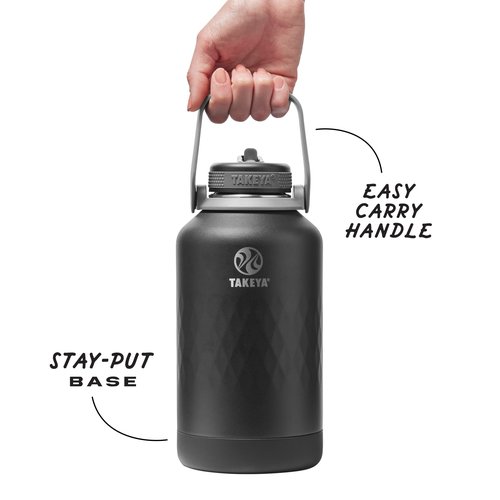 Takeya Sport 64 oz Triple-Insulated Stainless Steel Water Bottle, Straw Lid – Leakproof, Sweatproof, BPA-Free, Keeps Drinks Cold 36 Hrs, Hot 14 Hrs – Obsidian