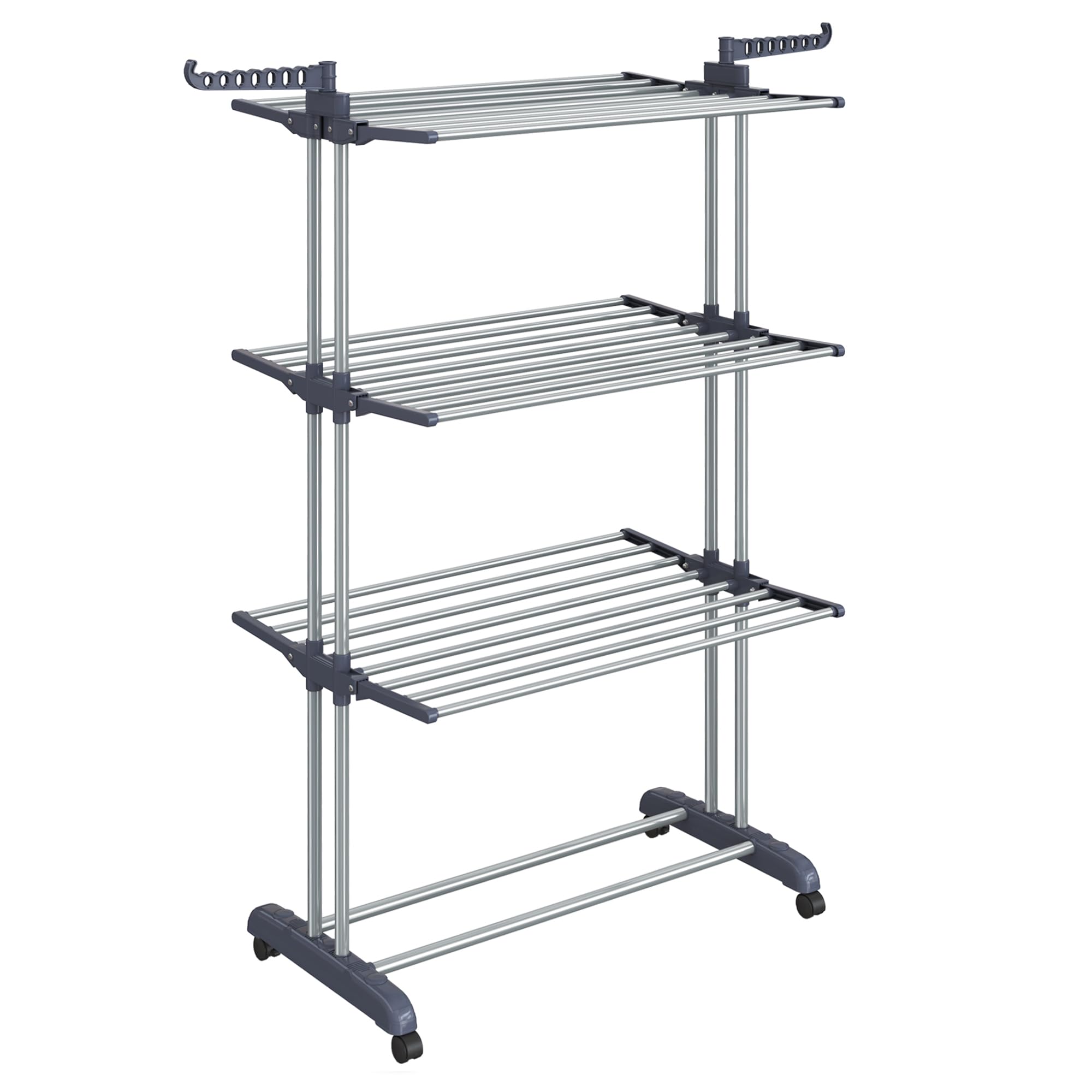 SONGMICS Clothes Drying Rack Stand 4-Tier, Foldable Laundry Drying Rack 68.1-Inch Tall, Steel, Rolling Clothes Horses Dryer Rack, Easy to Assemble, Indoor Outdoor Use, Dove Gray ULLR701G01