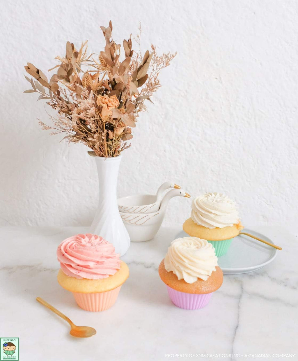 XNM Creations Premium Silicone Cupcake & Muffin Liner Molds - Pastel Baking Cups, Pack of 24