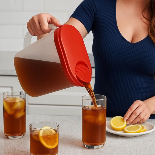 1 Gallon Water Pitcher with Lid & Pivot Top Spout -Slim Design Fits Fridge Door- Tea Pitcher 1 Gallon Plastic Pitcher with Lid 1 Gallon Pitcher with Lid Water Pitchers with Lids Plastic Water Pitcher