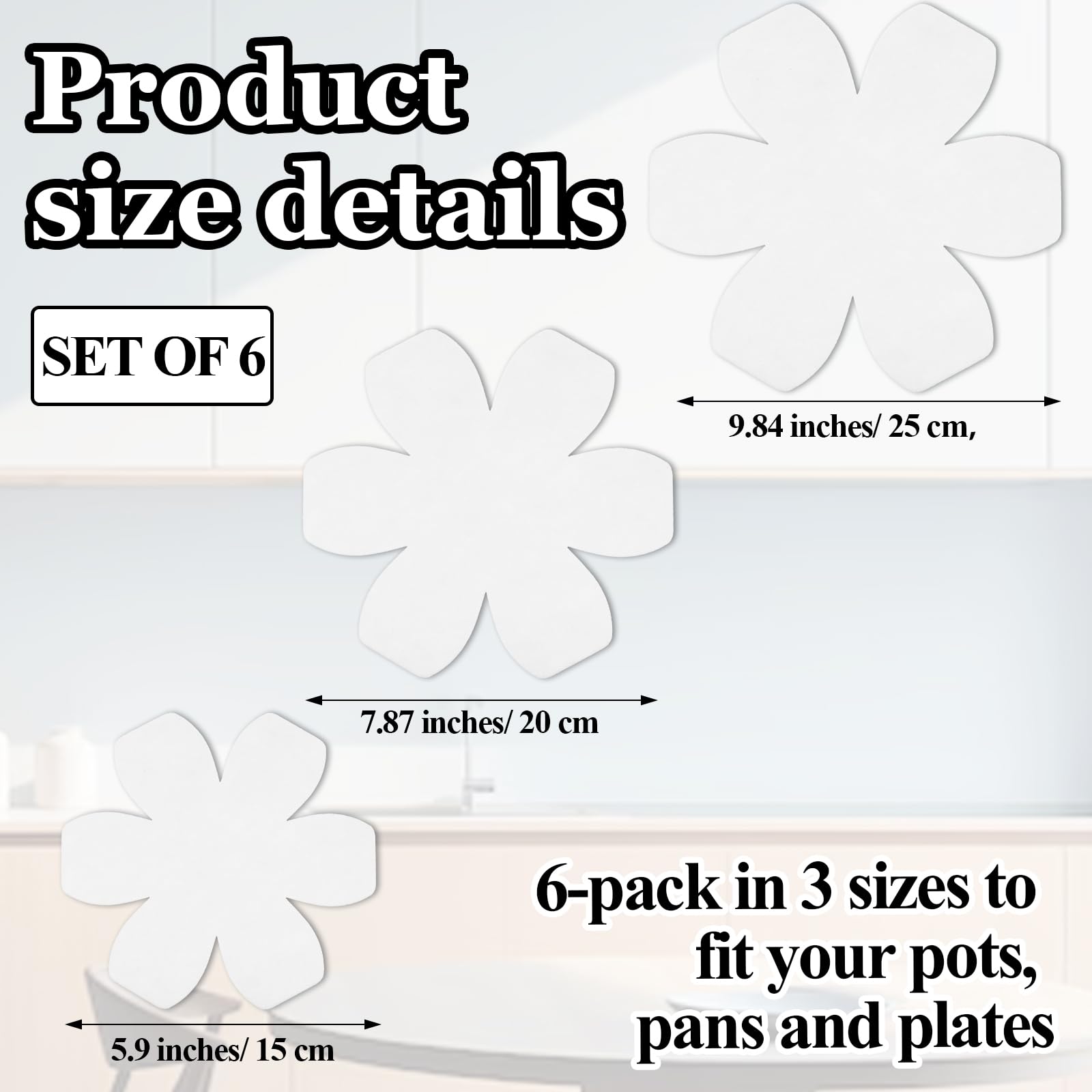 Pan Protectors, Set of 6 and 3 Different Size, Premium Felt Pot Protectors for Stacking Non Stick Pan Dividers Separators Pads for Stacking and Protecting Your Cookware (White)
