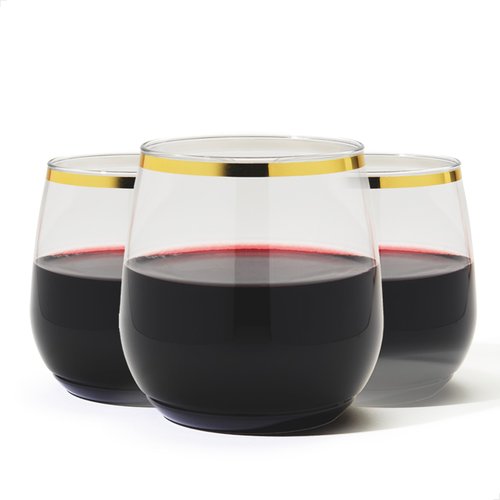 TOSSWARE POP Gold Rim 12oz Vino Jr Set of 12, Premium Quality, Recyclable, Unbreakable & Crystal Clear Plastic Cocktail Glasses