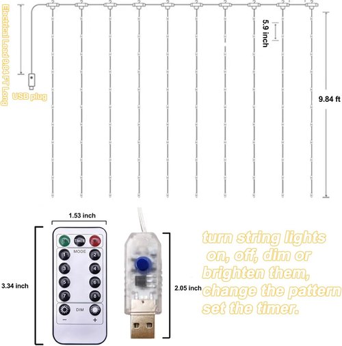 Lemical 300 LED Curtain Lights - 9.8FT x 9.8FT Fairy String Lights with Remote Control | Warm Light for Bedroom & Party Decor