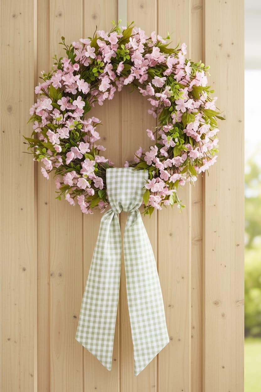 Skiennix Wreath Sash - Green & White Checkered Plaid Bow Ribbon Bundle | 2 Pack for Home Decor (5.12" x 54.33")