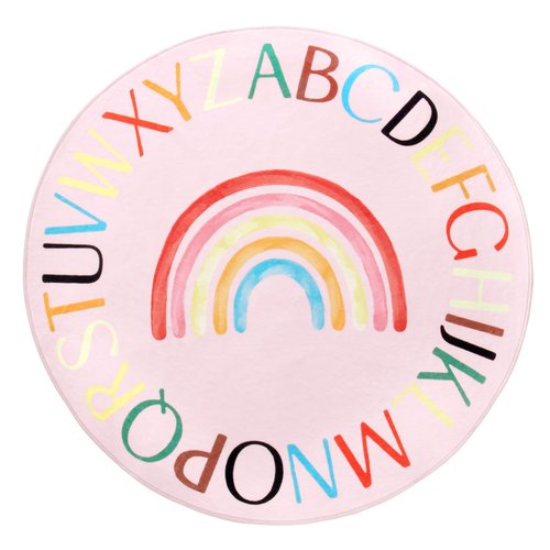 Truqual Nursery Rug Round Rainbow Classroom Rug Elementary, Non-Slip Rainbow Rug for Girls Room, Extra Large Learning Carpet for Kids Playroom, Circle Play Mat for Toddlers