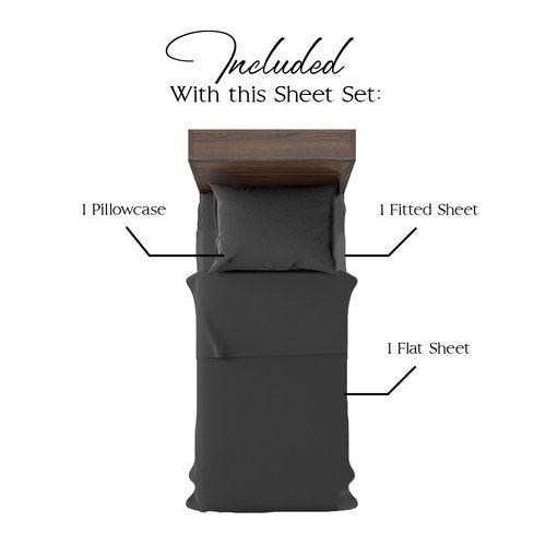 Northwest Ashford Home Essentials Bedding, 3 Piece Twin Size Sheet Set, Stretch Limo Black