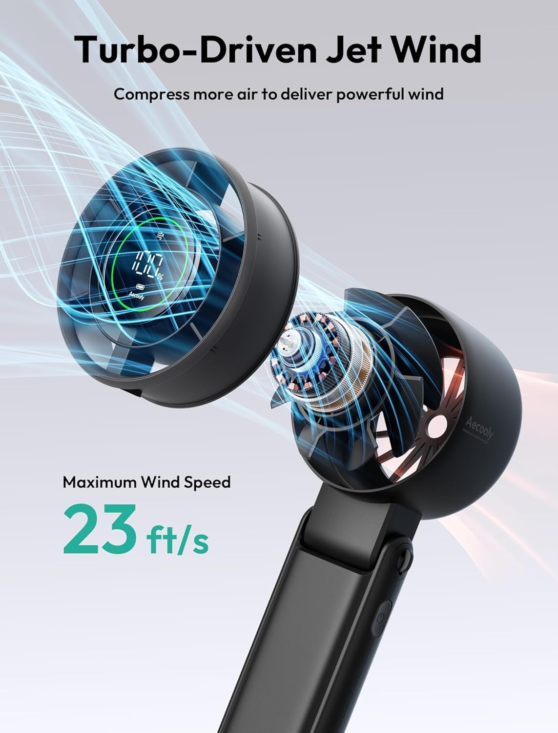 Aecooly Portable 3-in-1 Handheld Fan - USB Rechargeable Mini Fan with 22H Max Cooling Time | Black