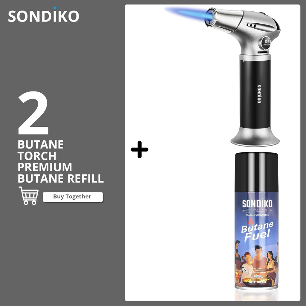 Sondiko Butane Torch - Premium Refillable Kitchen Torch Kit with Fuel Refill for Cooking & Soldering