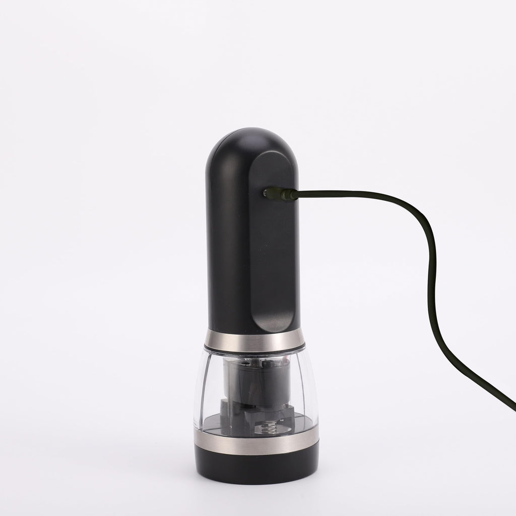Electric Salt and Pepper Grinder 2-in-1, USB Rechargeable, Adjustable Ceramic Coarseness, LED Light, One-Handed Operation, Refillable, Black