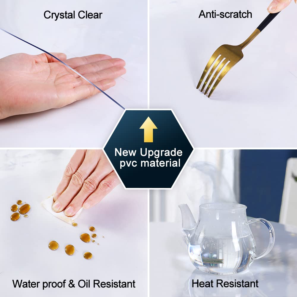 12x16 Inch PVC Clear Table Protector 1.5mm Thick Transparent Plastic Small Desk Protector for Night Stand Office & Computer Desk Clear Tablecloth Protector for Side Table End Table Dresser Rectangular