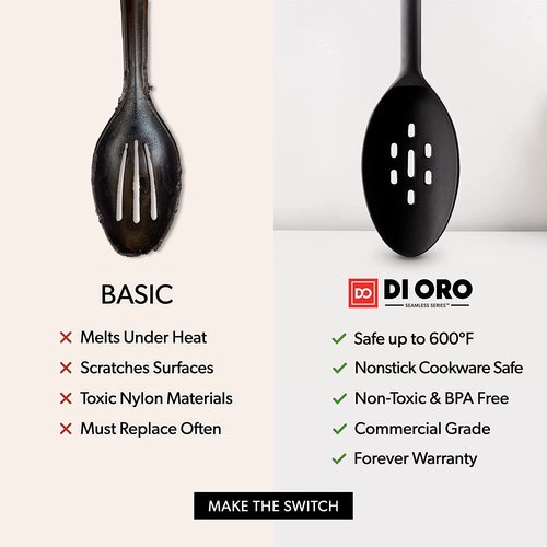 DI ORO Chef's Choice 7-Piece Turner Silicone Spatula & Spoon Set - 600°F Heat-Resistant Kitchen Utensils - Dishwasher Safe, Food Grade, and BPA Free - 5 Turner Spatulas and 2 Silicone Spoons (Black)