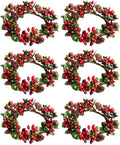 Amosfun Christmas Candle Ring Set - 6Pcs Artificial Berry Wreaths for Holiday Table Decor
