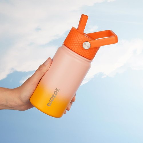 BJPKPK Insulated Water Bottle - 15 oz Stainless Steel Flask with Straw Lid | Leak-Proof & BPA-Free - Coral