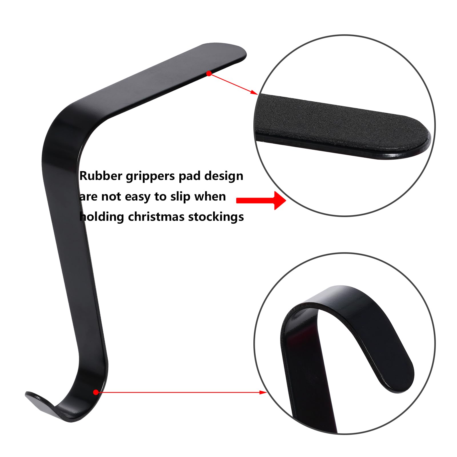 Poualss Christmas Stocking Holders Metal Stocking Hangers Non-Slip Christmas Stocking Hooks for Fireplace Mantle (Black)