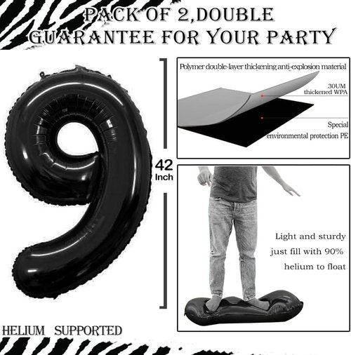 GOER 90th Birthday Balloons - 42 Inch Jumbo Black Foil Helium Decorations for 90th Anniversary