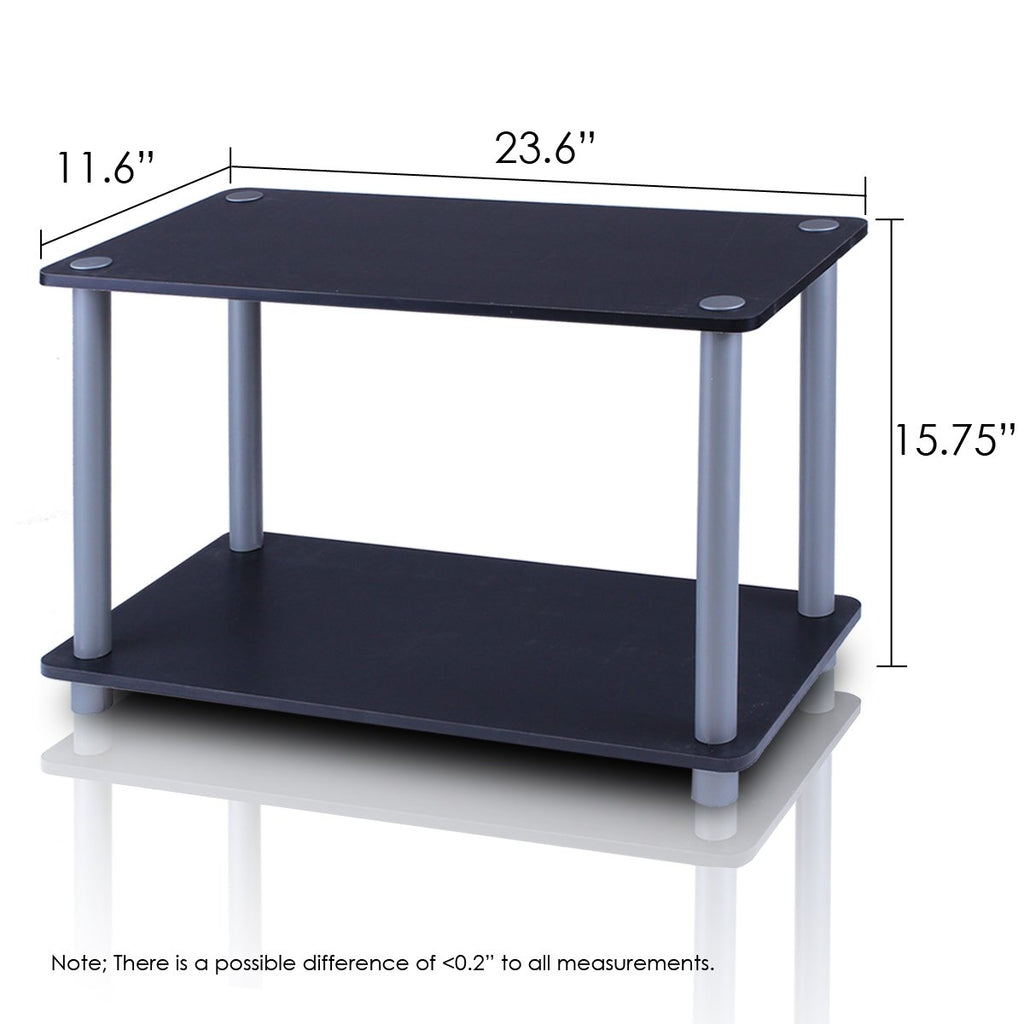 Furinno TURN-N-TUBE Side Table Set of 2, 2-Tier Modern Rectangle End Table with Open Shelf, Night Stand, Bedside Table, Toolless Assembly, for Living Room, Bedroom, Black