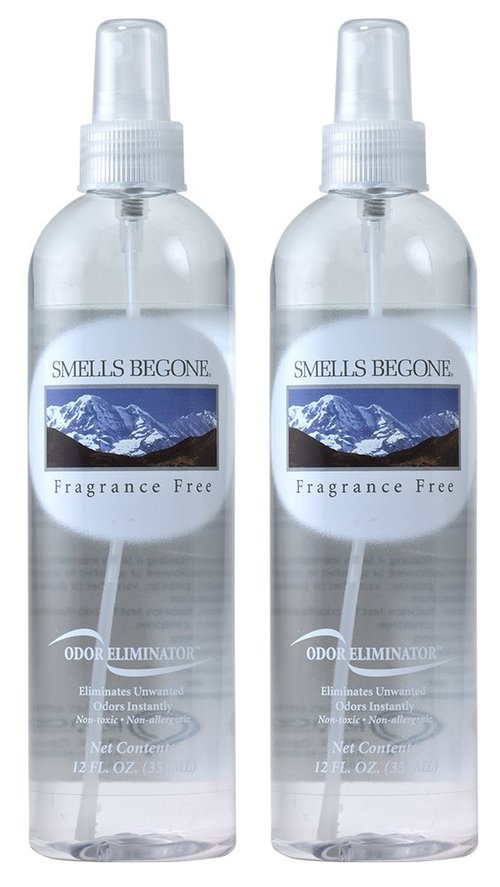SMELLS BEGONE Air Freshener Spray - 12 oz, Pack of 2 - Odor Eliminator - Eliminates Odors from Smoke, Trash Cans, Cars, Pets & Boats - Fragrance Free