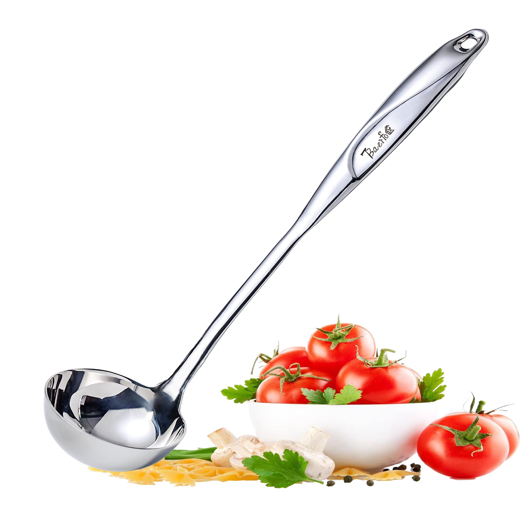 BAERFO High Grade Soup Ladle, Cooking Ladle for Soup, Heat-proof Design of Hollow Handle, Gift for Family（4ouce/13.5 Inch)