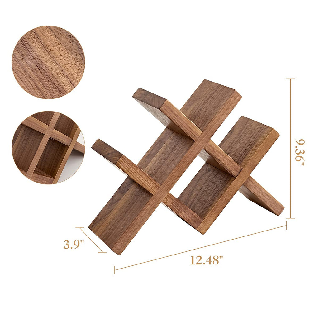OAKERLAND Walnut Wood Wine Storage Rack Countertop, 4 Bottle Wine Rack Free Standing Wine Storage, Wine Shelf Organizer, Perfect for Home Décor and Wine Gifts, No Need Assembly (Walnut)