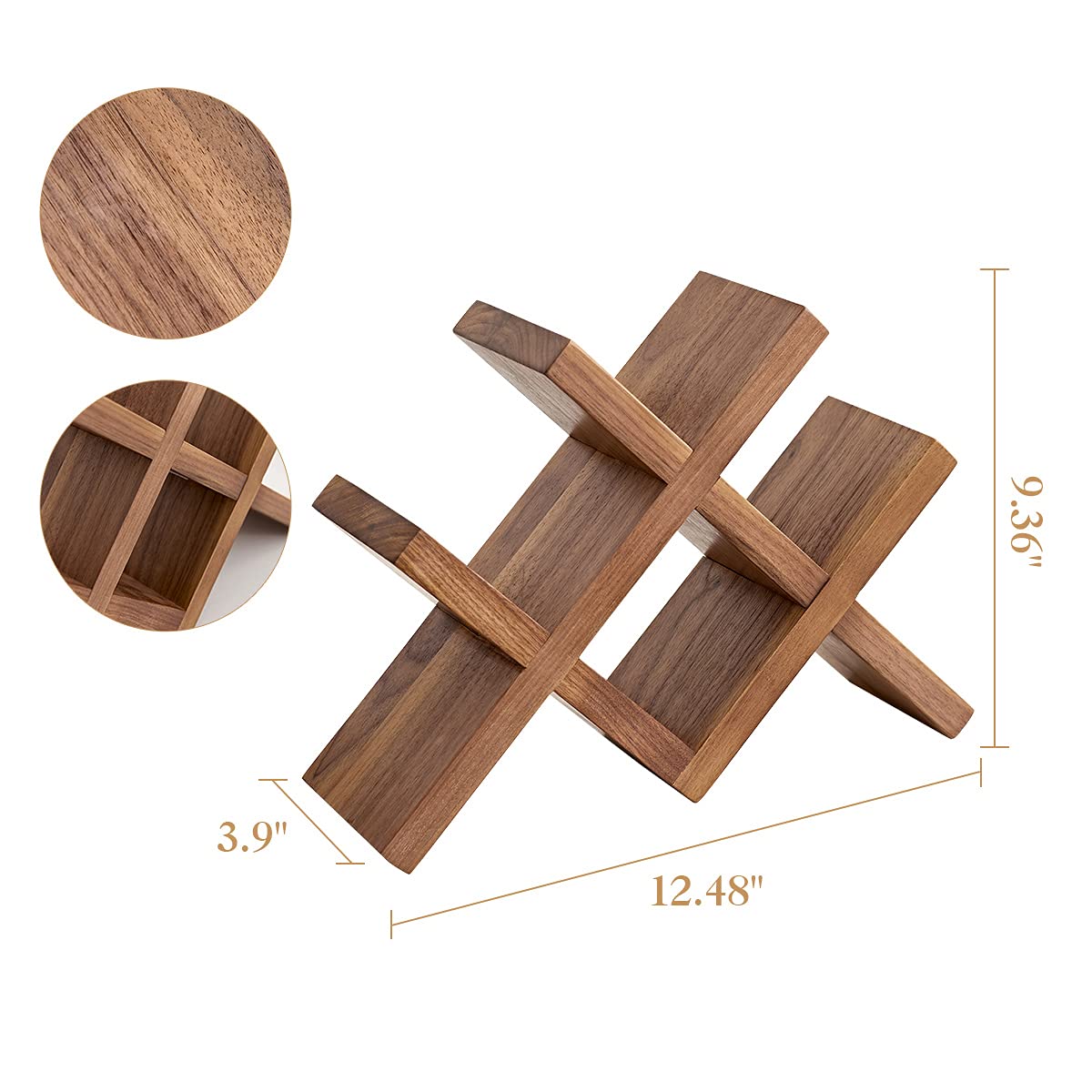 OAKERLAND Walnut Wood Wine Storage Rack Countertop, 4 Bottle Wine Rack Free Standing Wine Storage, Wine Shelf Organizer, Perfect for Home Décor and Wine Gifts, No Need Assembly (Walnut)