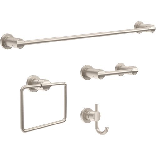 DELTA FAUCET NIC64-DN Nicoli 4-Piece Bath Hardware Set 18 to 24 in. Towel Bar, Toilet Paper Holder, Towel Ring, Towel Hook in Brushed Nickel