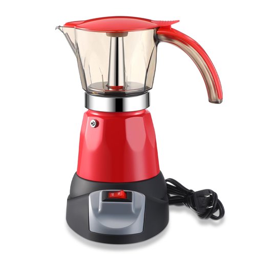 Lemosae Electric Espresso Maker Transparent Coffee Maker Electric Moka Pot Portable Aluminum Espresso Machine Italian Moka Pot with Detachable Base, Coffee Gift for Women Men Home Travel(Red,6 Cup)