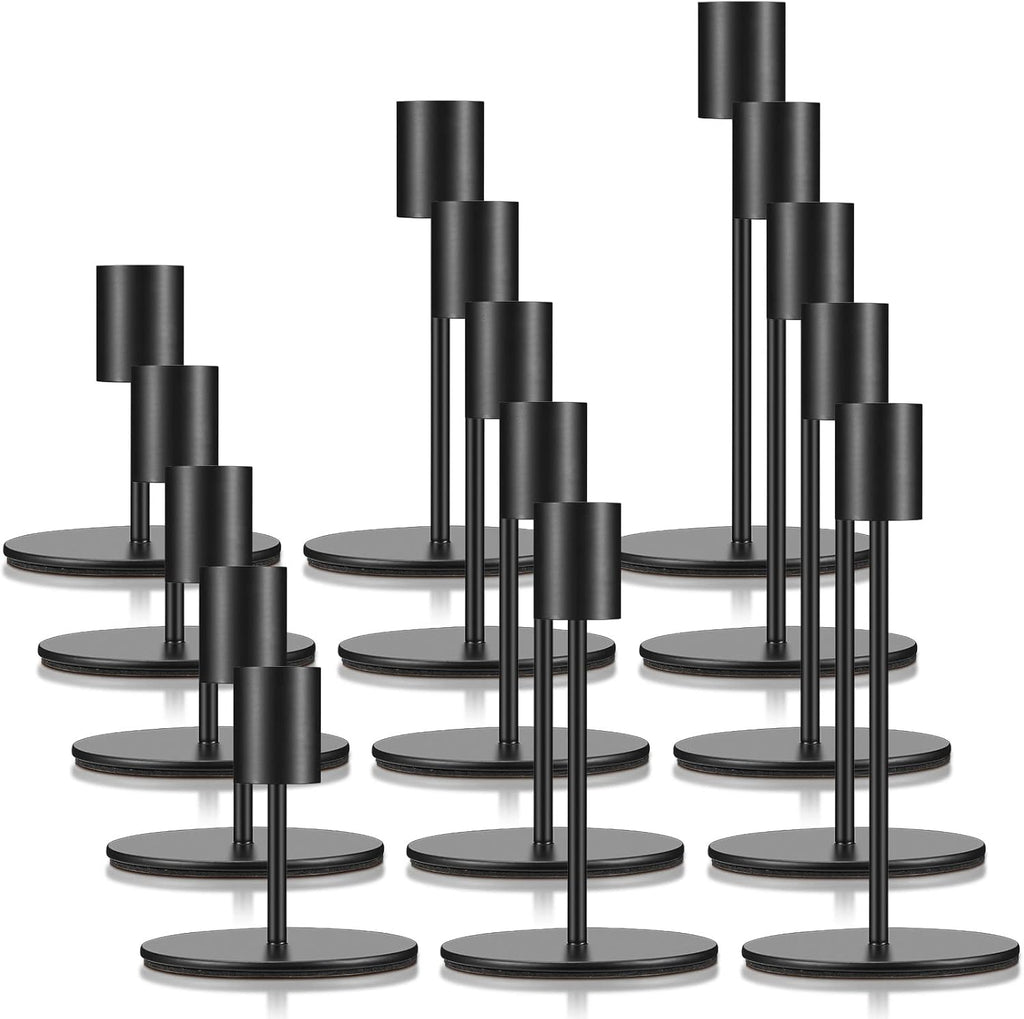 Sieral Candle Holders - Modern Metal Taper Candlesticks Set for Weddings & Home Decor | Matte Black, 15 Pcs