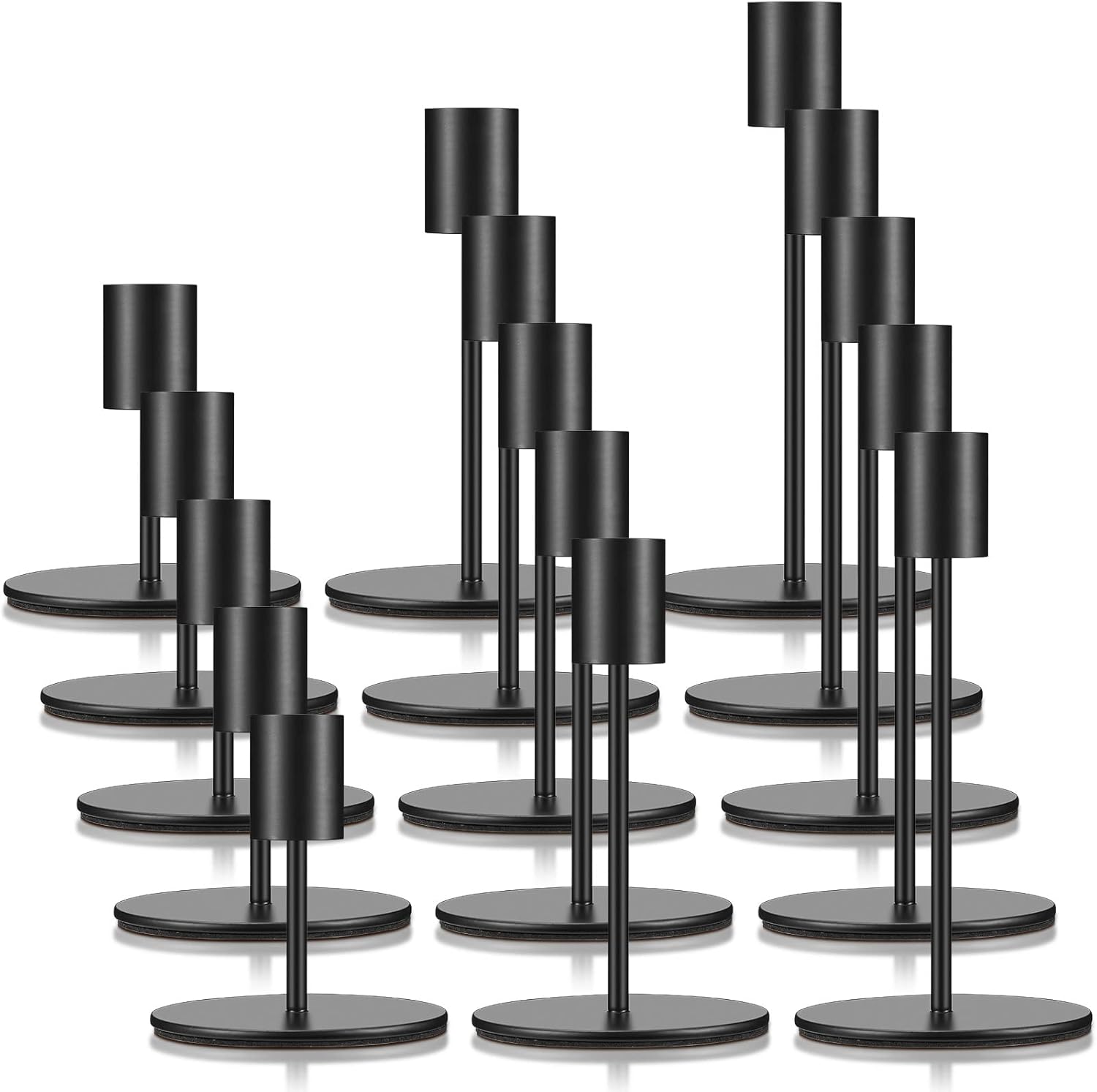 Sieral Candle Holders - Modern Metal Taper Candlesticks Set for Weddings & Home Decor | Matte Black, 15 Pcs