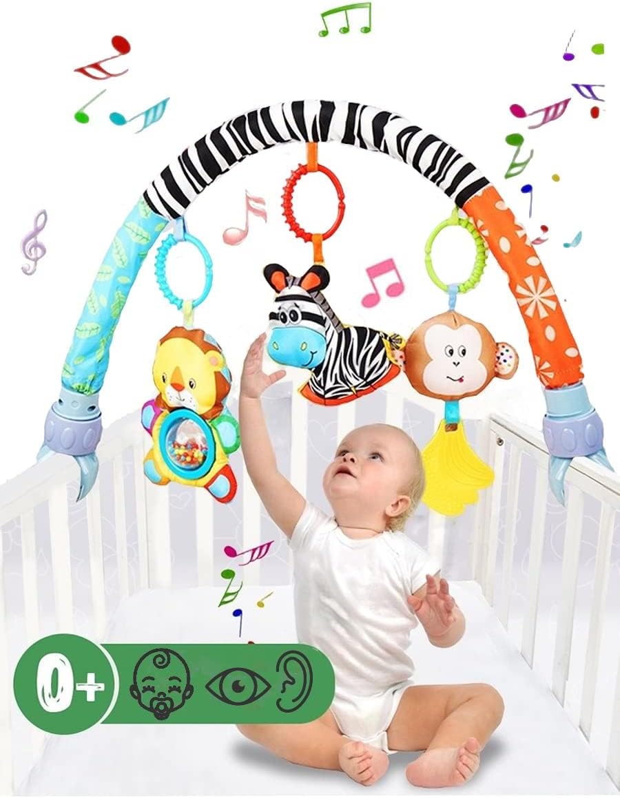 Pau1Hami1ton Baby Stroller Arch Toys - Adjustable Hanging Toy Bar for Crib, Car Seat & Bouncer - Zebra Design