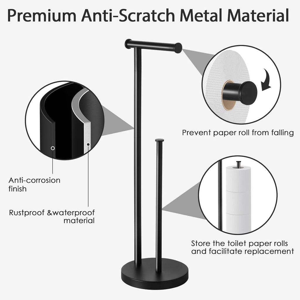 Regine Switzerland Toilet Paper Holder Stand - Rustproof Free Standing Design with Large Reserve Capacity