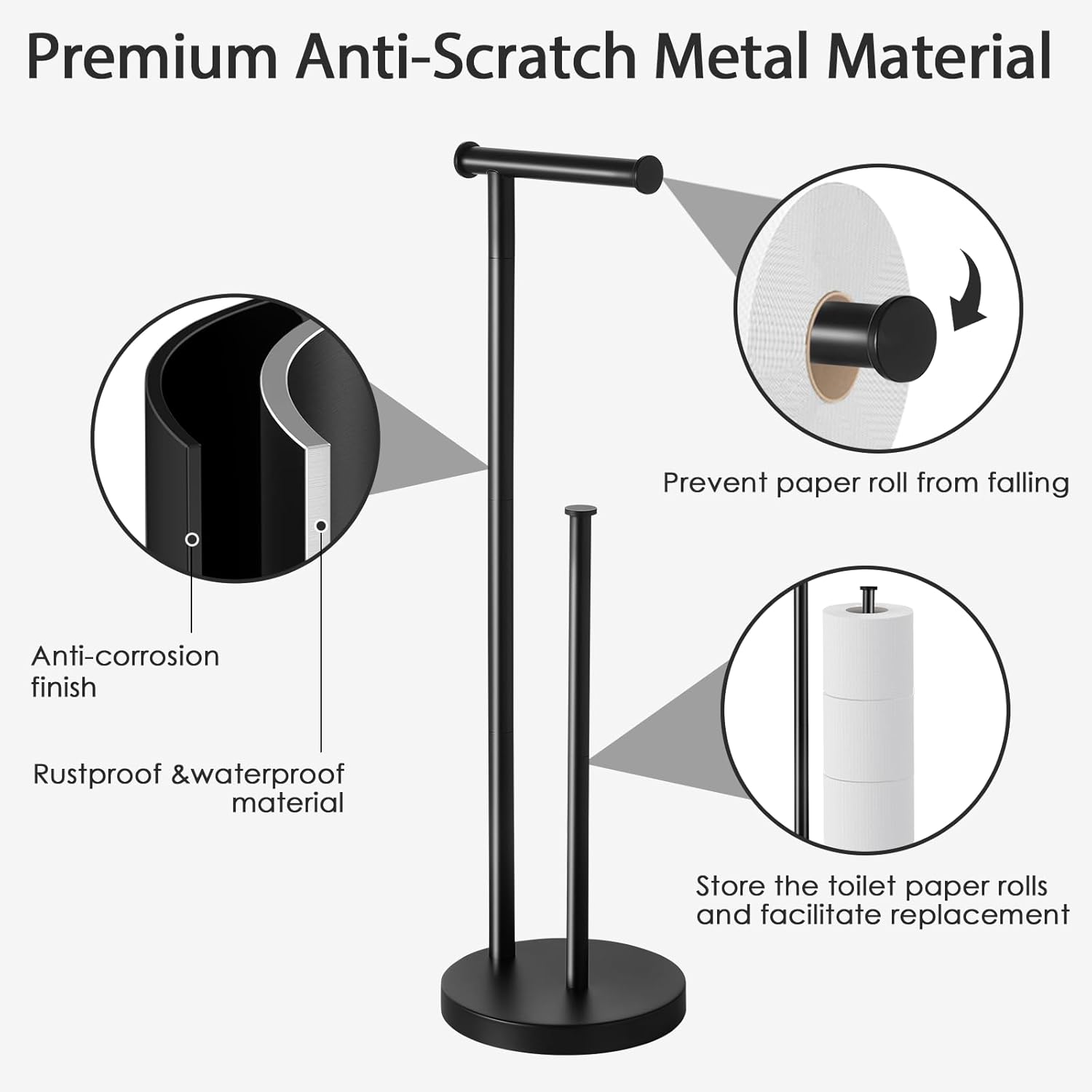 Regine Switzerland Toilet Paper Holder Stand - Rustproof Free Standing Design with Large Reserve Capacity