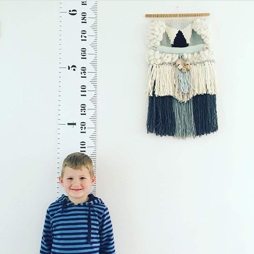 MinoMia Kids Growth Chart, Wood Frame Fabric Canvas Height Measurement Ruler from Baby to Adult for Child's Room Decoration 7.9 x 79in (7.9 x 79in, White & Black)