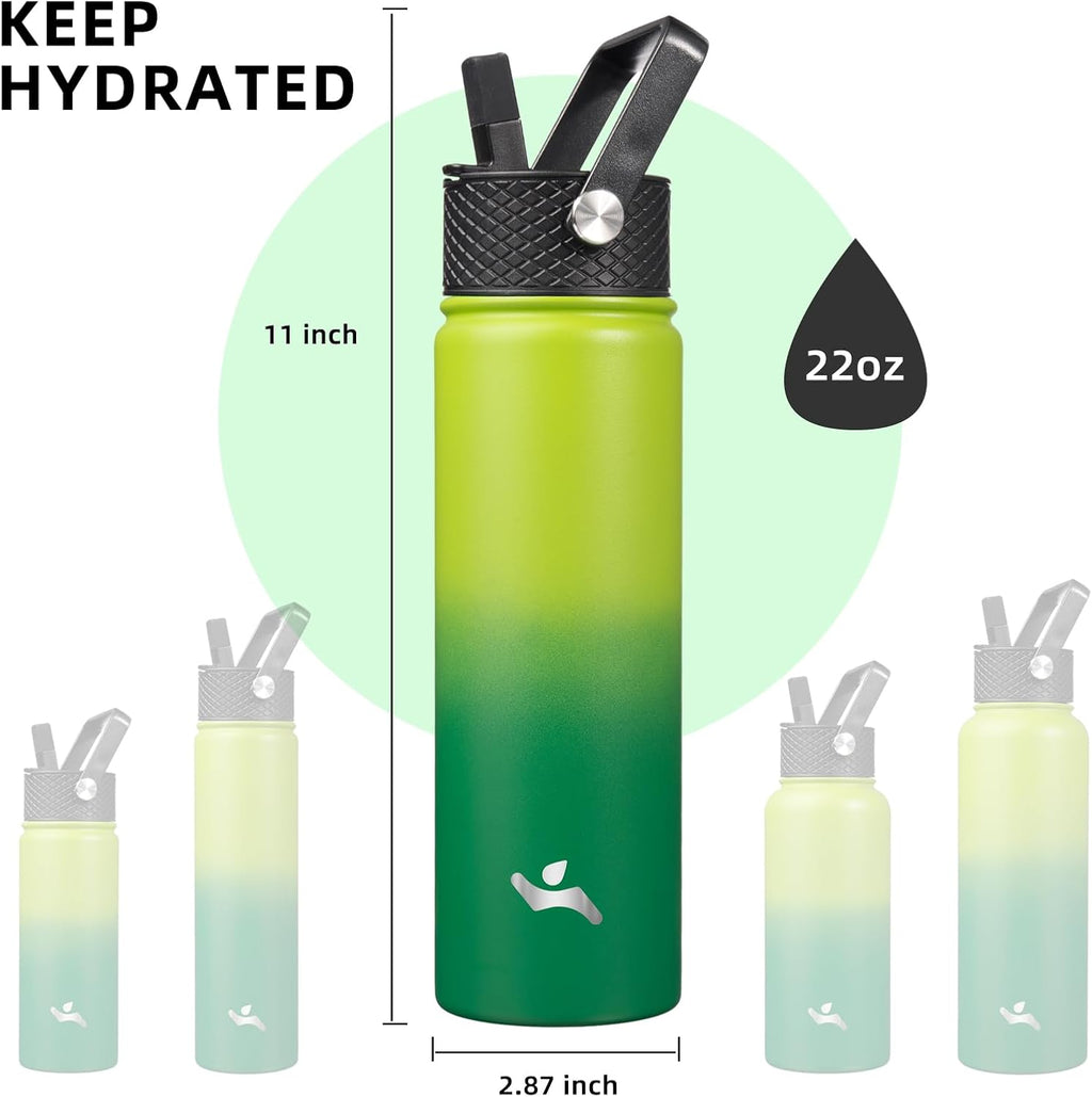 Skiennix 22oz Stainless Steel Water Bottle - Insulated with 3 Lids | Bamboo Grove Design
