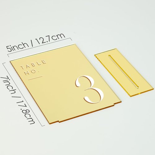 JINMURY Gold Wedding Table Numbers 1-25 with Stands, 5"x7" Gold Mirror Acrylic Table Numbers, Perfect for Wedding Reception, Party, Anniversary, Event