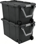 40 Gallon Storage Bins by [Brand Name] - Durable Storage Box with Lids & Wheels | Black, 2 Count